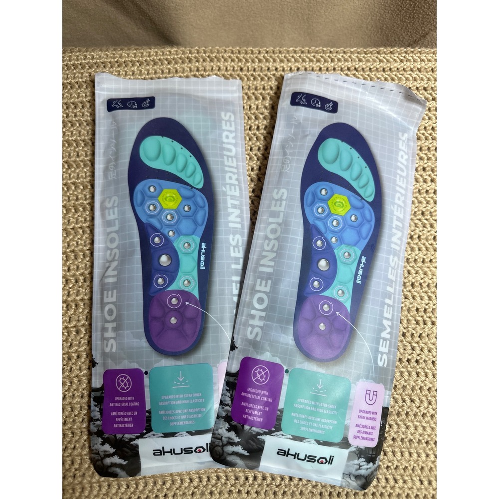 Akusoli Magnetic Therapy Shoe Insoles Blue Purple Size L/XL Pack of 2